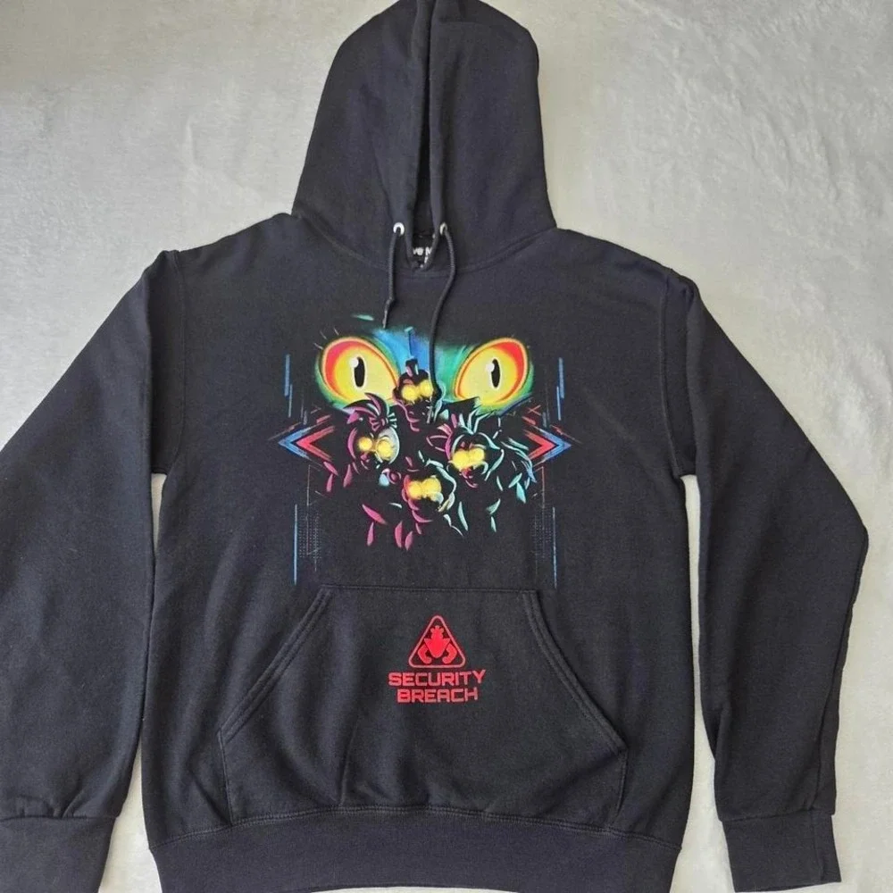 Five Night At Freddy's Jacket Mens Small Black Hooded Drawstring Security Breach
